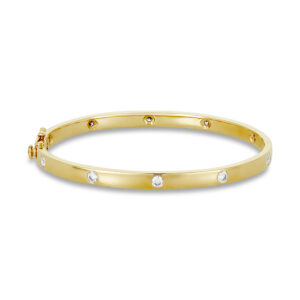 14K Solid Gold Bangle with Diamonds